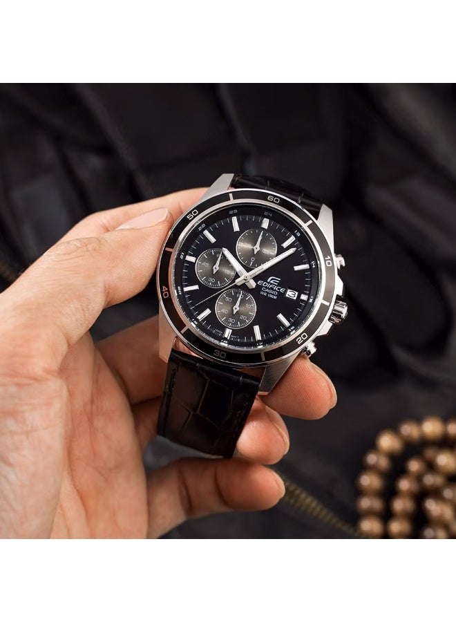 Casio Edifice EFR-526L-1AVUDF Men’s Chronograph Watch with Black Dial & Black Leather Strap – 100m Water Resistant - Image 4