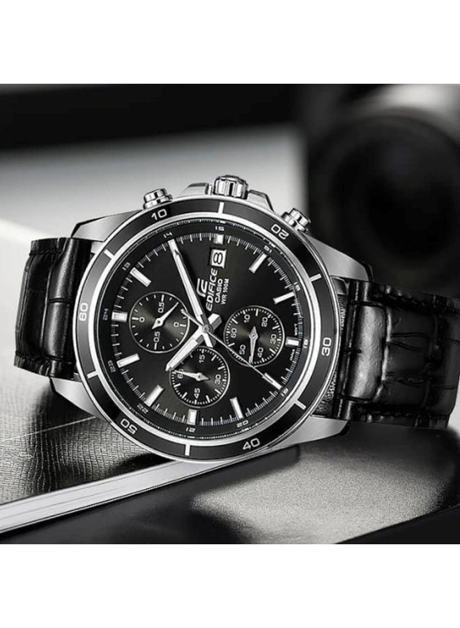 Casio Edifice EFR-526L-1AVUDF Men’s Chronograph Watch with Black Dial & Black Leather Strap – 100m Water Resistant - Image 2