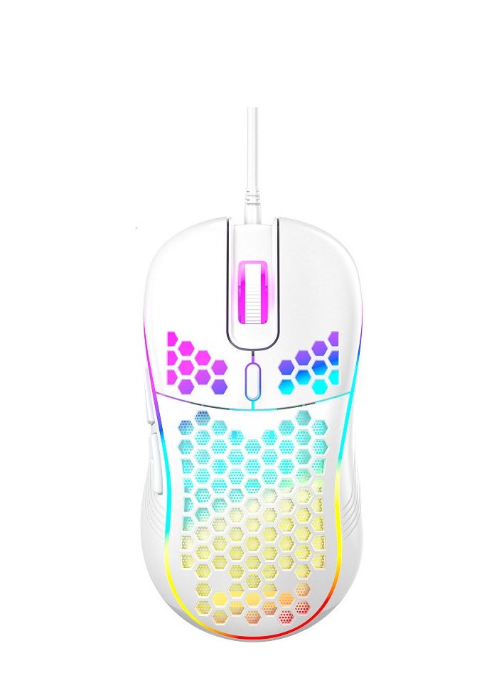 BESTPEAK Honeycomb design macro programming gaming mouse, 1-12000 DPI adjustable, lightweight, 16.8 million RGB lighting, 6 programmable buttons, macro support, ergonomic design, 30 million click lifespan, 120LPS tracking speed, 1 meter braided cable, for PC and Mac eSports gaming mouse, white  - Image 1