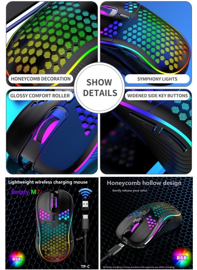 BESTPEAK Honeycomb design macro programming gaming mouse, 1-12000 DPI adjustable, lightweight, 16.8 million RGB lighting, 6 programmable buttons, macro support, ergonomic design, 30 million click lifespan, 120LPS tracking speed, 1 meter braided cable, for PC and Mac eSports gaming mouse, white  - Image 2