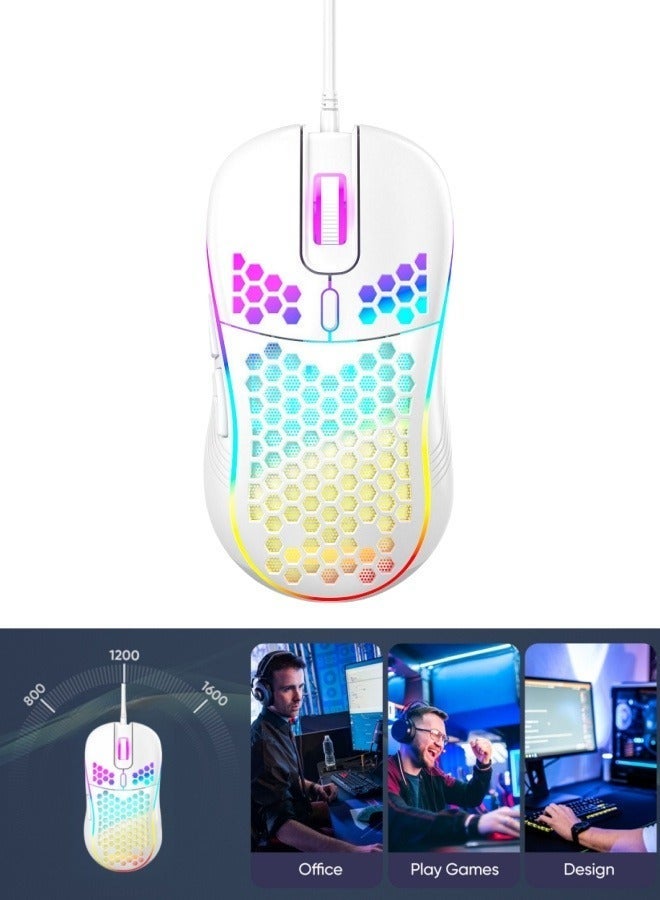 BESTPEAK Lightweight Honeycomb Gaming Mouse with RGB Backlight | Wired Adjustable DPI Ergonomic Mouse for PC/Game (White) - Image 1