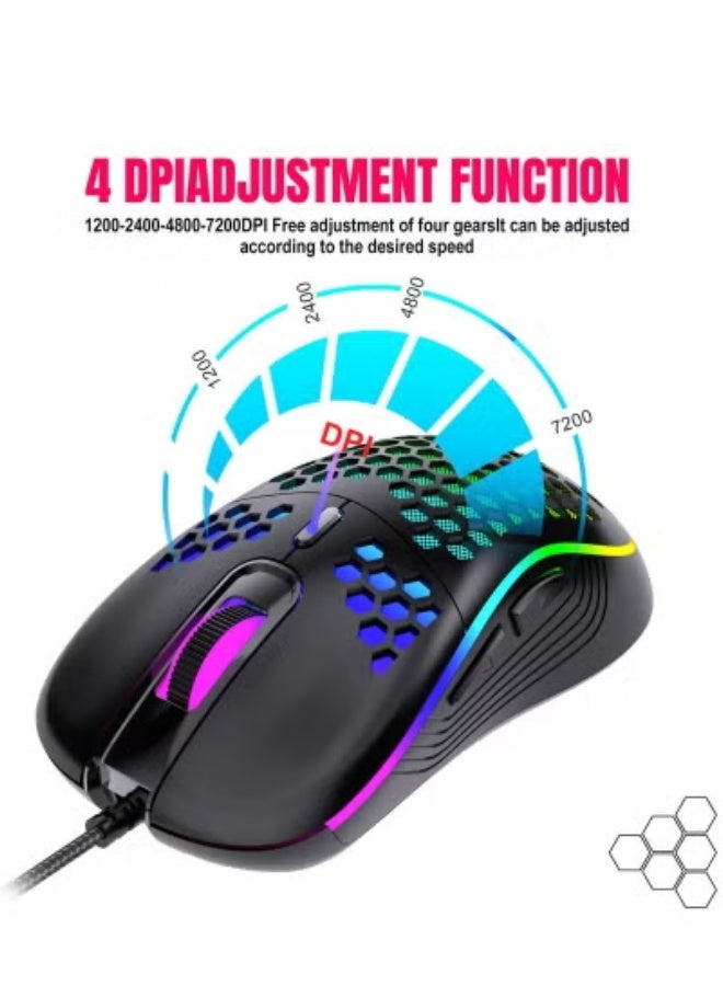 BESTPEAK Honeycomb Gaming Mouse, 12000 DPI Adjustable, RGB Lighting, 6 Programmable Macro Buttons, Lightweight Ergonomic Wired Mouse with Braided Cable for PC Laptop Gamers - Image 2