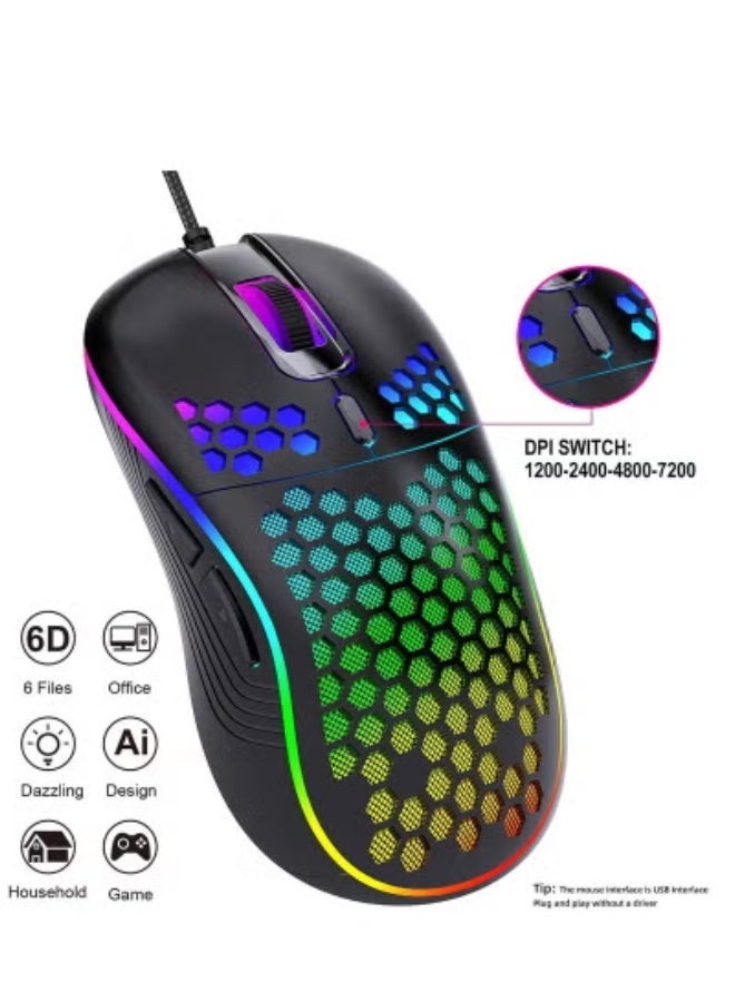 BESTPEAK Honeycomb Gaming Mouse, 12000 DPI Adjustable, RGB Lighting, 6 Programmable Macro Buttons, Lightweight Ergonomic Wired Mouse with Braided Cable for PC Laptop Gamers - Image 3