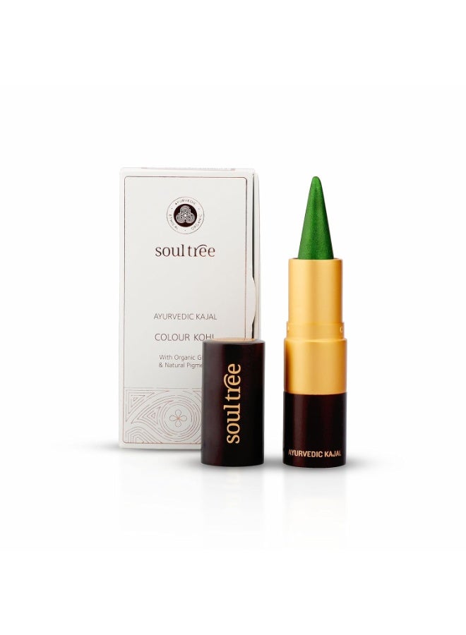 سول تري SoulTree Ayurvedic Kajal | Moss Velvet Kajal 002 | Green Shade | Enriched with 100% Organic Ghee, Almond Oil & Camphor | Soothe, Cool & Nourish Eyes | 3gm - Image 1
