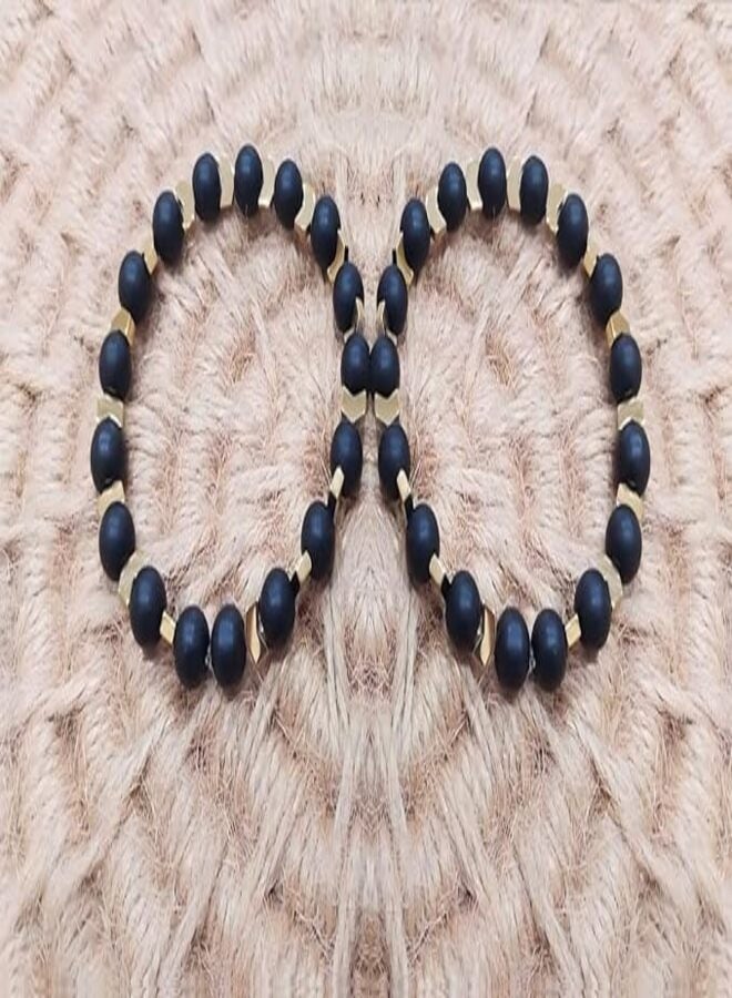 tag Handmade Black Agate Stone Men's Bracelet