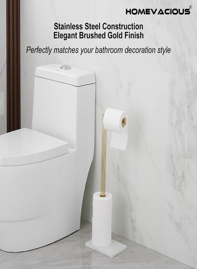 Homevacious Free Standing Toilet Paper Holder Stand Bathroom Toilet Paper Holder with Storage SUS 304 Stainless Steel Rustproof Tissue Roll Holder Floor Stand Brushed Gold - Image 2