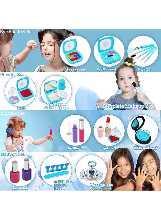 رولستيمي أطفال قابل للغسل ماكياج لعب الفتيات المجمدة لعبة مستحضرات التجميل الحقيقية فتاة صغيرة ، طفل و غير سامة يشكلون مجموعة ، الطفل الأميرة اللعب التظاهر هدية عيد ميلاد ، سن 3 4 5 6 7 8 سنة - Image 2