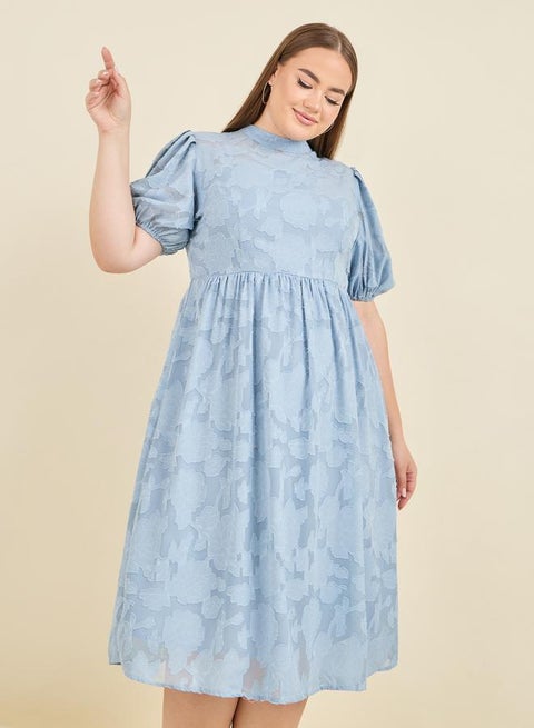 Styli Plus Burnout Texture High Neck A-Line Midi Dress