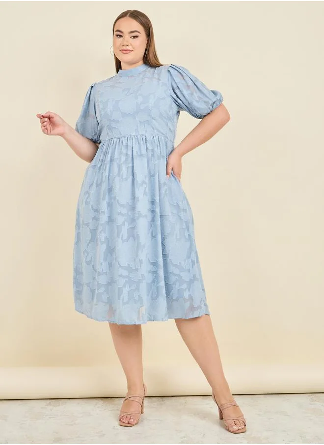 ستايلي Styli Plus Burnout Texture High Neck A-Line Midi Dress