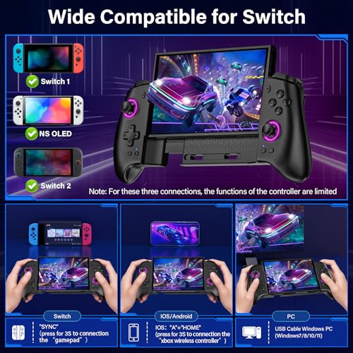 Fegliea Switch Controller for Nintendo Switch/OLED/Switch 2, Switch Controllers with 16 LED Light Color, Hall Effect One-Piece Joypad Switch Pro Controller, Switch Controller with Turbo & Dual Motor Vibration - Image 4