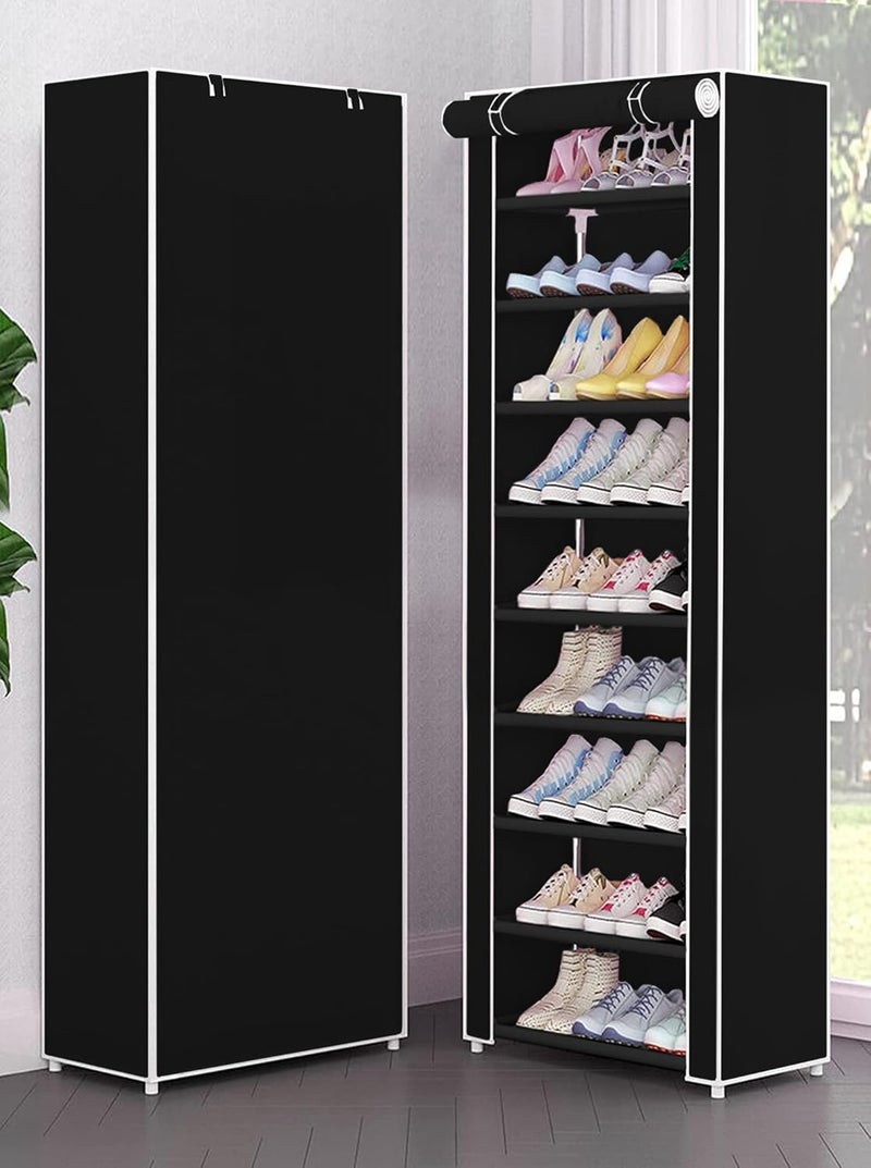 Jaffix Shoe Rack Stand for Home Multipurpose Storage Organizer Lightweight with Iron Pipes Dust Proof Cover Cotton Printed Shoe Rack Organizer Stand Black 9 Layer - Image 1