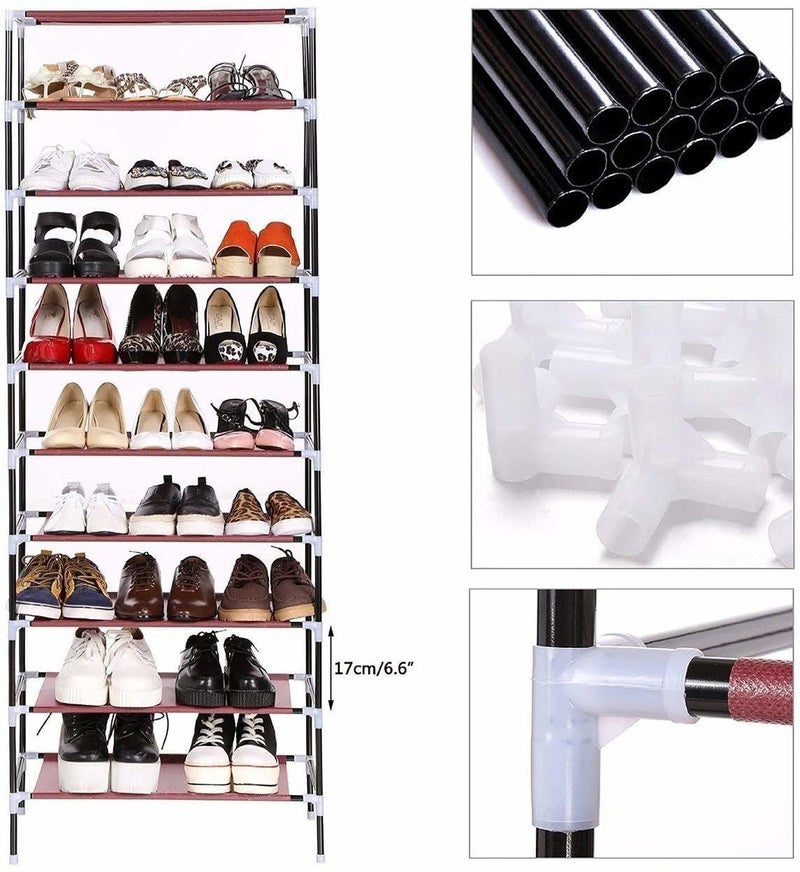 Jaffix Shoe Rack Stand for Home Multipurpose Storage Organizer Lightweight with Iron Pipes Dust Proof Cover Cotton Printed Shoe Rack Organizer Stand Black 9 Layer - Image 2