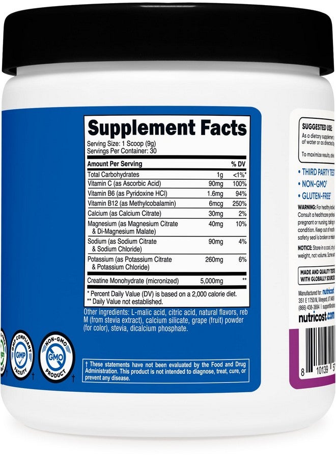 Nutricost Creatine Monohydrate + Hydration Grape Flavored (30 Servings) - 7 Vitamins & Minerals, 5000mg of Creatine Per Serving - Image 5