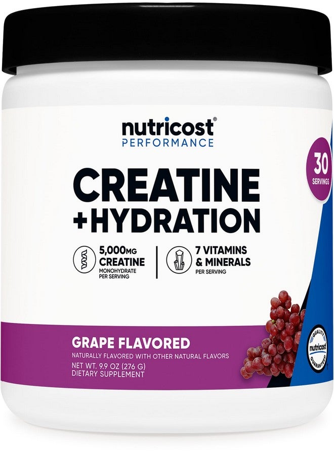 Nutricost Creatine Monohydrate + Hydration Grape Flavored (30 Servings) - 7 Vitamins & Minerals, 5000mg of Creatine Per Serving - Image 1