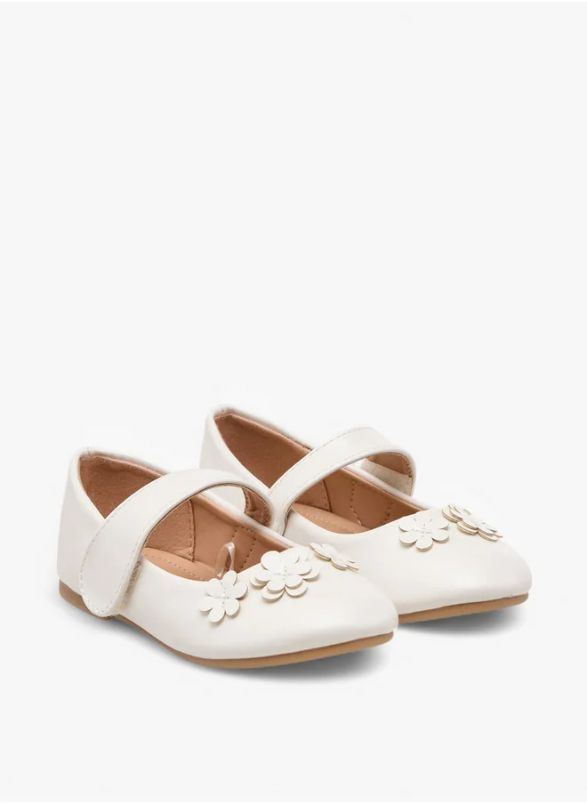 Flora Bella By Shoexpress Girls Floral Applique Ballerina Shoes with Hook and Loop Closure