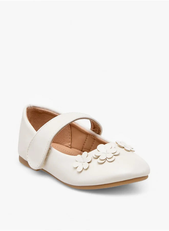 Flora Bella By Shoexpress Girls Floral Applique Ballerina Shoes with Hook and Loop Closure