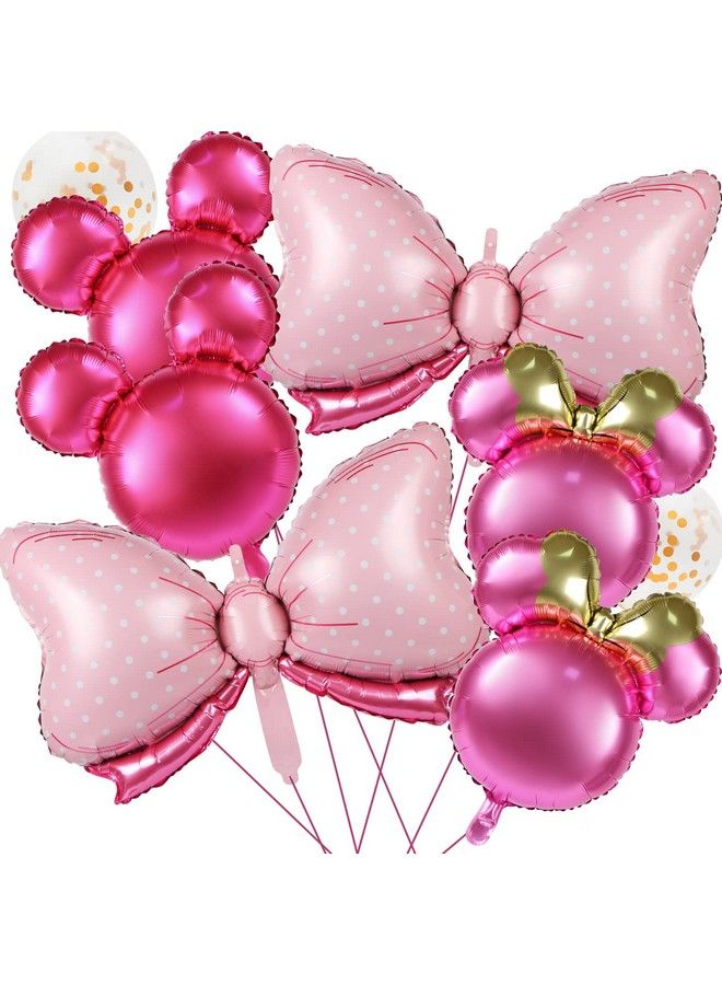 MIKIMIQI 8 Pcs Mouse Head Birthday Balloons 24 Mouse Aluminum Foil Balloon Pink Bow Sequins Balloons For Birthday Party Decorations Supplies Jumbo Mouse Head Balloons Party Favors - Image 1