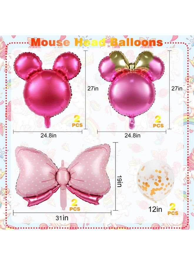 MIKIMIQI 8 Pcs Mouse Head Birthday Balloons 24 Mouse Aluminum Foil Balloon Pink Bow Sequins Balloons For Birthday Party Decorations Supplies Jumbo Mouse Head Balloons Party Favors - Image 3