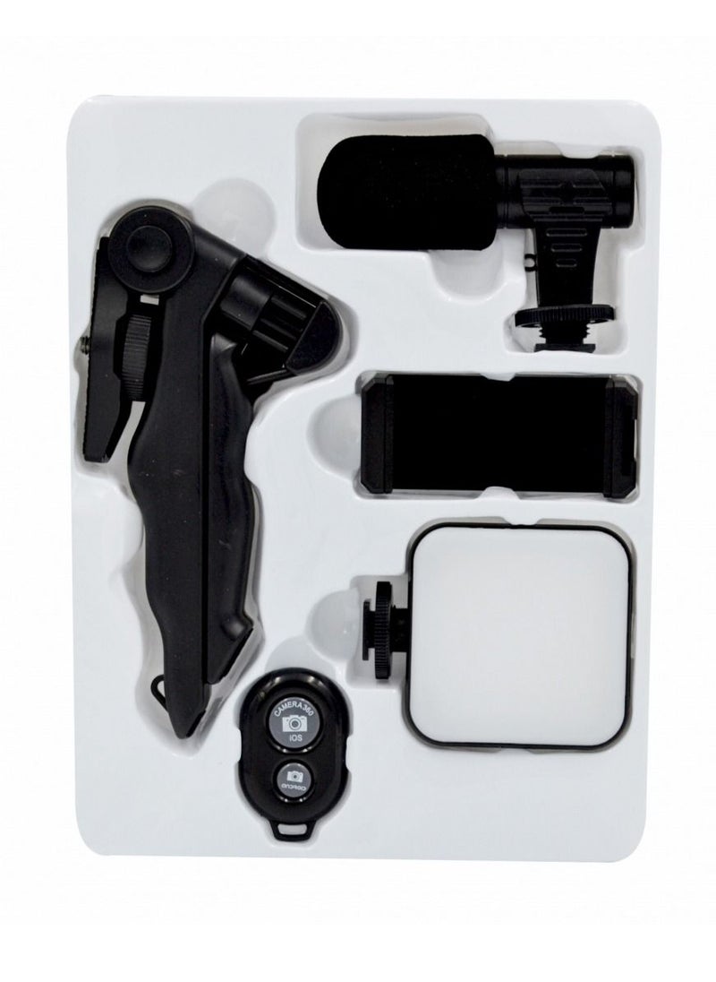 ماركة غير محددة - ملحقات AY-49 Video Vlog Kit: حامل ثلاثي للهاتف ، حامل هاتف ، ضوء LED وميكروفون بندقية - Image 1