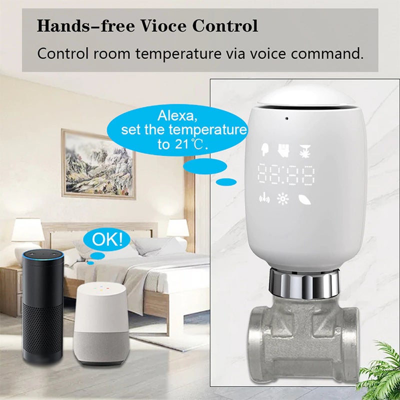 Intelligent Radiator Valves: White Tuya ZigBee3.0 - Hands-free Voice Control Remote Temperature Controller for Home Living Room Bedroom Office Hotel - Image 2