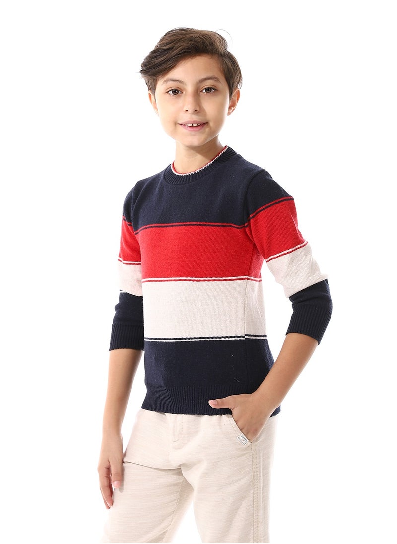 Andora Wide Stripes Slip On Boys Pullover - Navy Blue, Red & Off White_ Navy Blue, Red & Off White  - Image 2