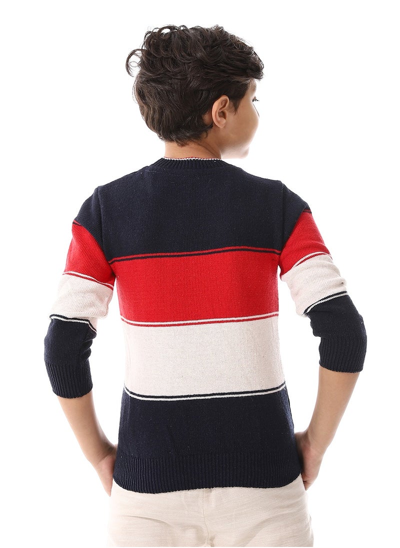 Andora Wide Stripes Slip On Boys Pullover - Navy Blue, Red & Off White_ Navy Blue, Red & Off White  - Image 3