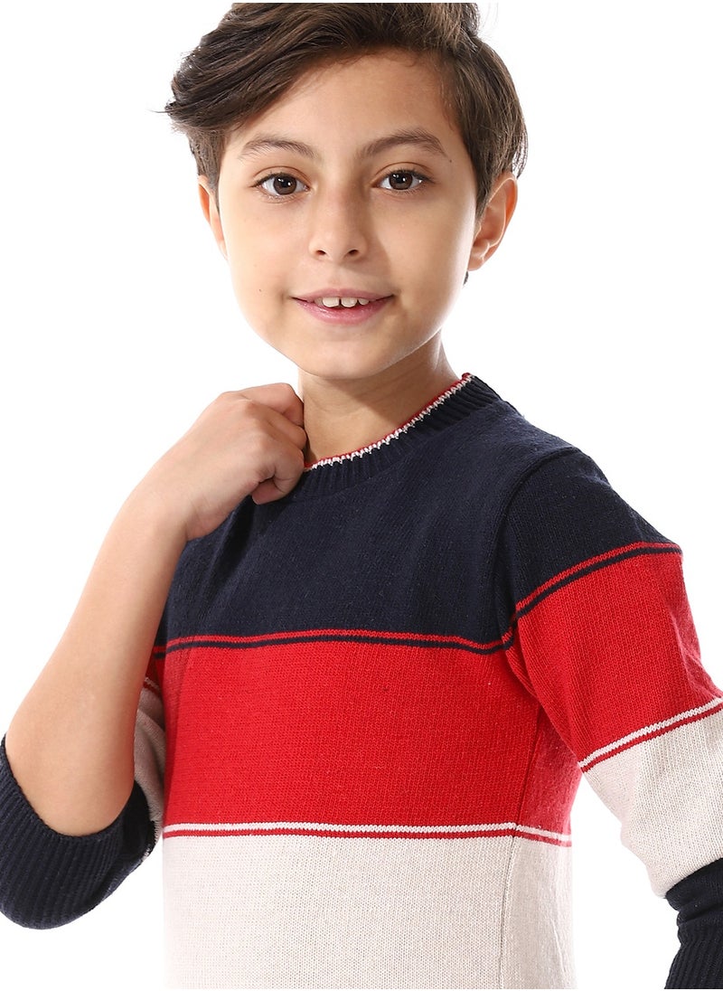 Andora Wide Stripes Slip On Boys Pullover - Navy Blue, Red & Off White_ Navy Blue, Red & Off White  - Image 4