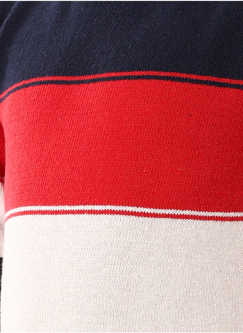 Andora Wide Stripes Slip On Boys Pullover - Navy Blue, Red & Off White_ Navy Blue, Red & Off White  - Image 5
