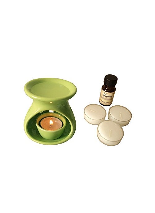 Pure Source India Pure Source India Aroma Set with 10 ML Aroma Oil and 4 Tea Light Candles Lemon Grass fragnance Green  - Image 1