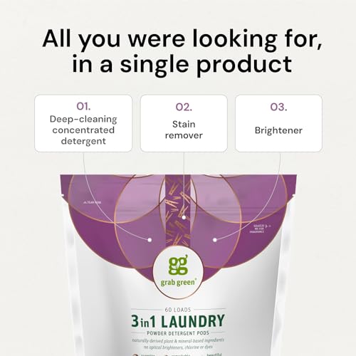 Grab Green 3-in-1 Laundry Detergent Pods, 24 Count, Fragrance Free, Plant and Mineral Based, Superior Cleaning Power, Stain Remover, Brightens Clothes - Image 3