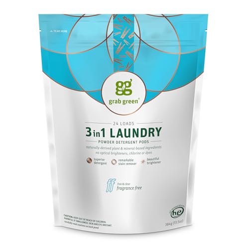 Grab Green 3-in-1 Laundry Detergent Pods, 24 Count, Fragrance Free, Plant and Mineral Based, Superior Cleaning Power, Stain Remover, Brightens Clothes - Image 1