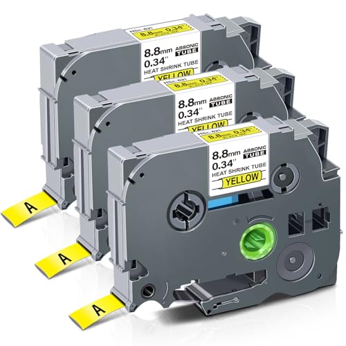 Absonic 3-Pack Compatible Hse Label Tape Replacement for Hse-621 Hse621 HS621 Heat Shrink Tube 8.8mm 3/8" Black on Yellow Tape for PT-E300 PT-H300 PT-E500 PTE550W PT-P750WVP PTE800W - Image 1