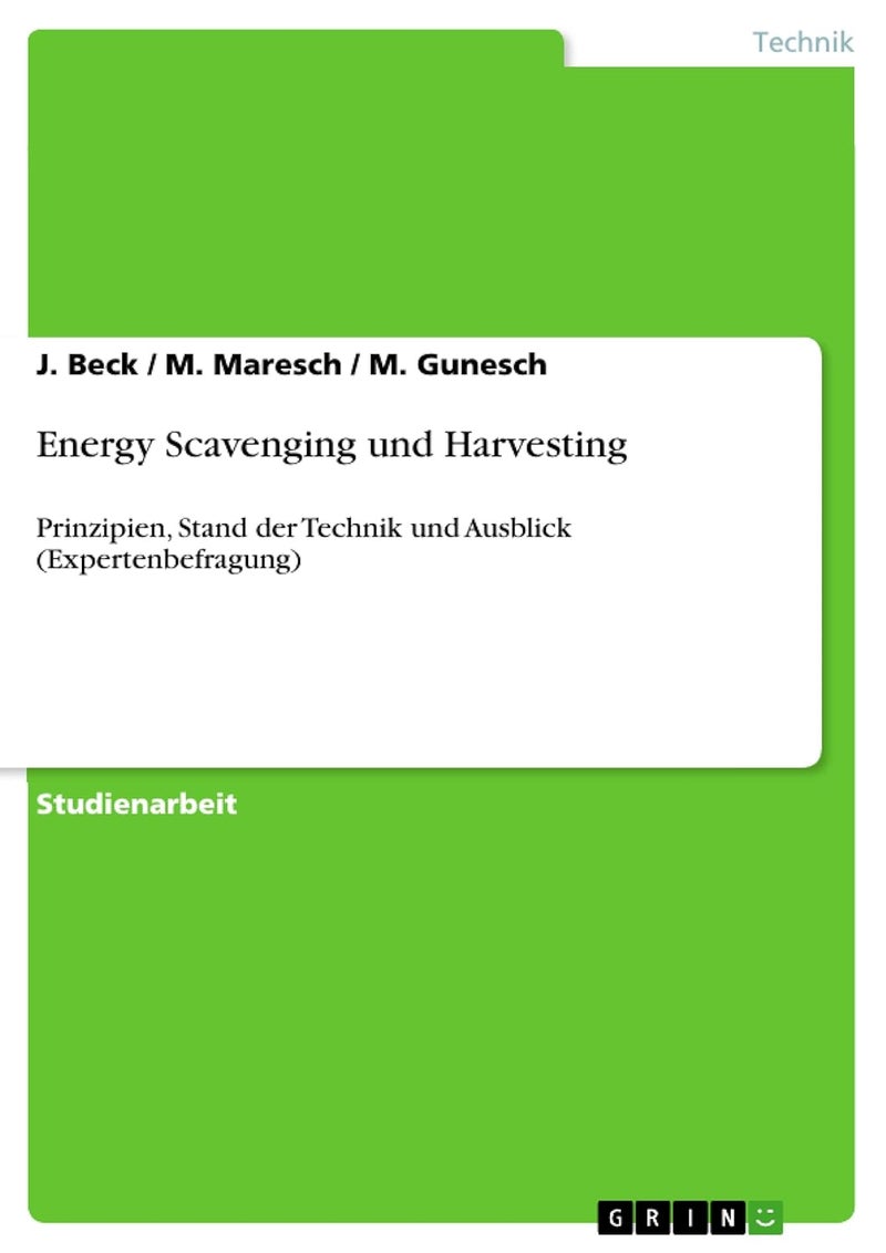 Energy Scavenging und Harvesting: Prinzipien, Stand der Technik und Ausblick (Expertenbefragung) 