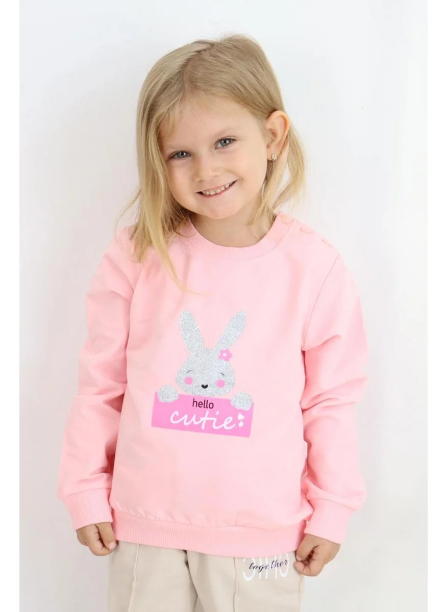 Breeze Girl's Sweatshirt Cute Glitter Bunny Printed 1.5-5 Years, Pink