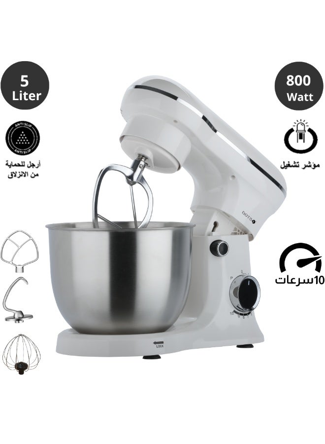 DOTS Electric Mixer, DOTS 800W, 5 liter stainless steel bowl, 10 speed settings, elegant design for versatile baking, mixing and kneading, perfect for baking - FMS106P52 - White - Image 1