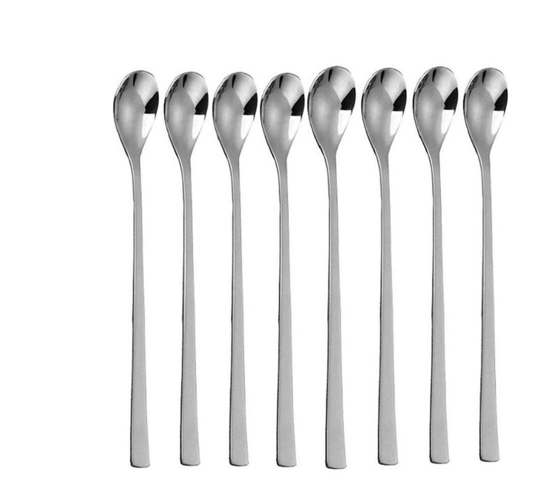 NJ Extra Long Soda Spoon Mixing Stirring Spoon, Ice Tea Coffee Long Spoon for Tall Glasses, Bournvita/Horlicks Spoon, Cocktail Bar Stainless Steel 8" Handle: Set of 8 - Image 1