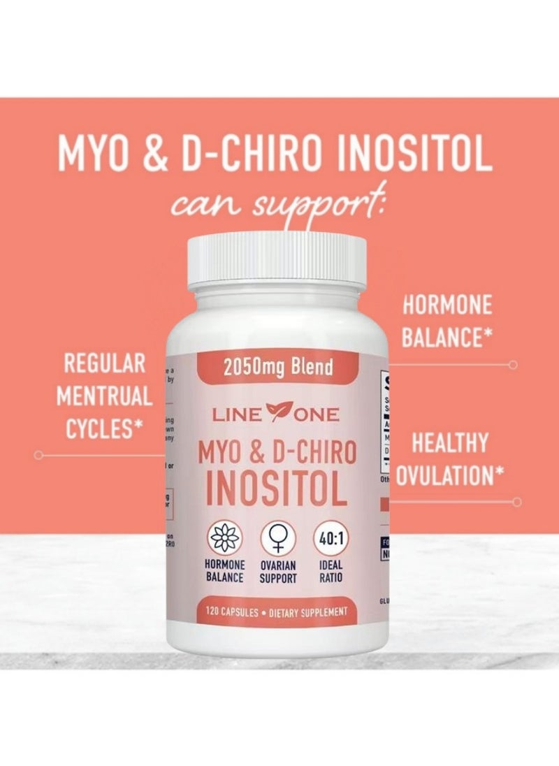 السطر الأول Myo & D-Chiro Inositol 2050 mg، دعم الخصوبة ومتلازمة تكيس المبايض، توازن الهرمونات، مكمل غذائي 120 كبسولة  - Image 2