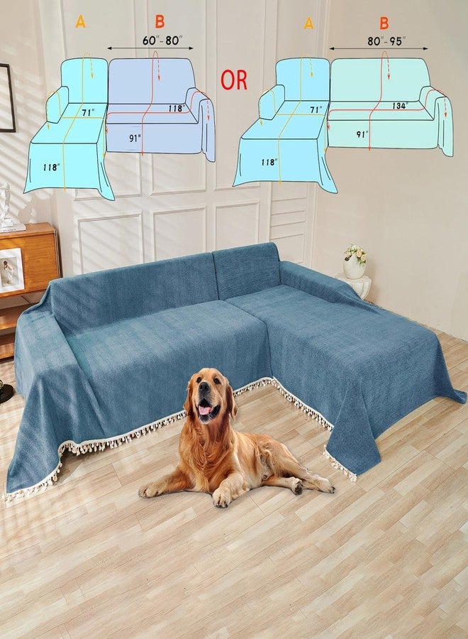 HANDONTIME Couch Slipcover Dog Sofa Covers Boho Couch Cover for Dogs Blue Sofa Throw Cover Bohemian Sofa Covers for 3 Cushion Couch Herringbone Sectional Couch Cover Slipcovers for Sofas, 91" X150" - Image 3