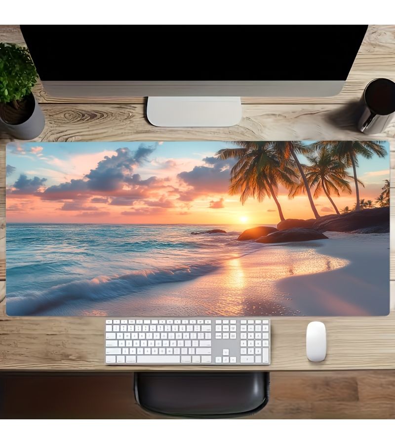 Large Size Coconut Tree Beach Sunset Dreamy Gradient Exquisite Scenery Gaming Mouse Pad 50x100cm Ideal Perfect Gift For Gamers Ultra Long Desk Mat Fashionable Desktop Decoration Non Slip Washable Rubber Base Gaming Accessory - Image 2