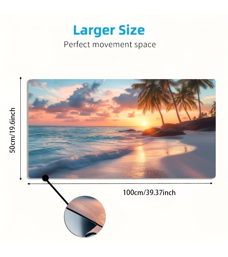 Large Size Coconut Tree Beach Sunset Dreamy Gradient Exquisite Scenery Gaming Mouse Pad 50x100cm Ideal Perfect Gift For Gamers Ultra Long Desk Mat Fashionable Desktop Decoration Non Slip Washable Rubber Base Gaming Accessory - Image 3