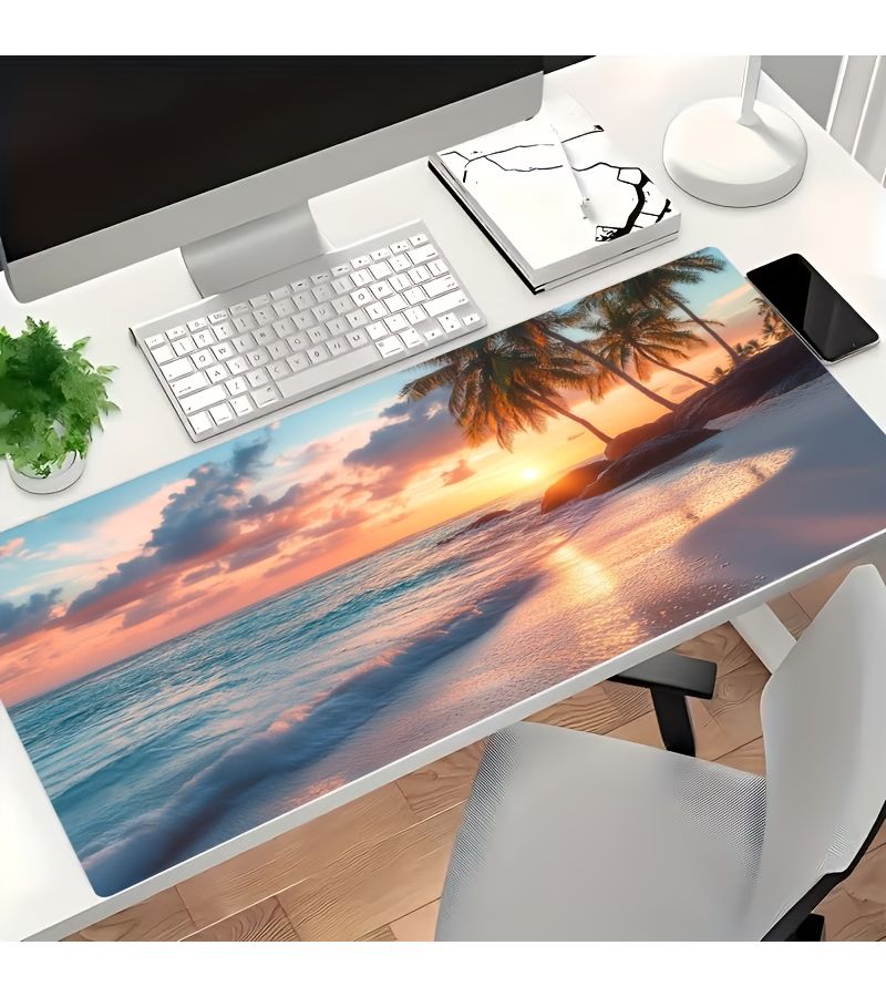 Large Size Coconut Tree Beach Sunset Dreamy Gradient Exquisite Scenery Gaming Mouse Pad 50x100cm Ideal Perfect Gift For Gamers Ultra Long Desk Mat Fashionable Desktop Decoration Non Slip Washable Rubber Base Gaming Accessory - Image 1
