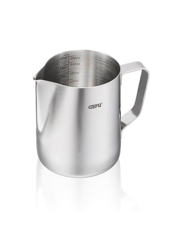 GEFU Barista Milk Jug 600 Ml Frothing Jug Barista Accessories Milk Pitcher For Milk Foam Jug With Measuring Scale For Cappuccino And Coffee Latte Silver - Image 1