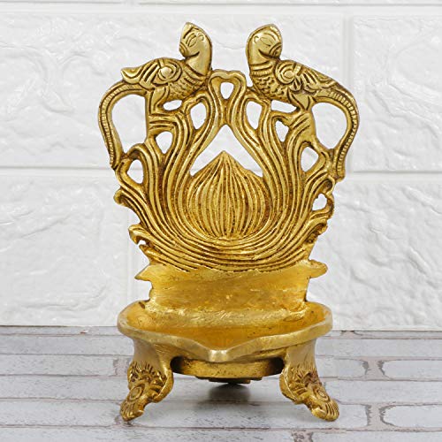 Artvarko Brass Double Peacock Table Diya Deepak for Home Mandir Temple Decorative (LxBxH 4x4x6 Inches) - Image 5