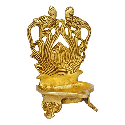 Artvarko Brass Double Peacock Table Diya Deepak for Home Mandir Temple Decorative (LxBxH 4x4x6 Inches) - Image 2