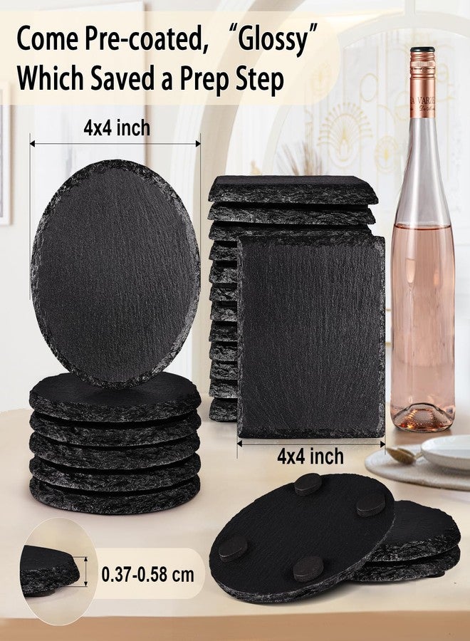 MAPRIAL 36 PCS Glossy Black Slate Coasters for Laser Engraving, MAPRIAL 2026 Upgrade 4 Inch 18 PCS Square, 18P Round Stone Drinks Coaster Bulk, Laser Blanks Material for Engraver, DIY, Gifts, Wedding - Image 2