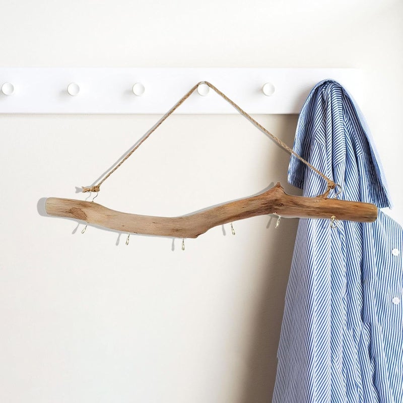 HouseVibe Nordic Handmade Wood Wall Hooks Organizer for Entryway Bathroom Purses Towels Keys 6 Hooks 17.72inch - Image 2