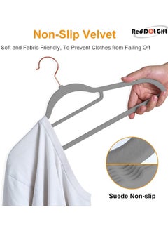 Red Dot Gift Red Dot Gift® 50-Pack Grey Non-Slip Velvet Hangers 42cm/16.8In - With 360 Degree Rotatable Hook - Durable & Slim - Non Slip Hangers for Coat Hangers - Pant Hangers  - Image 3