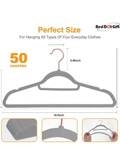 Red Dot Gift Red Dot Gift® 50-Pack Grey Non-Slip Velvet Hangers 42cm/16.8In - With 360 Degree Rotatable Hook - Durable & Slim - Non Slip Hangers for Coat Hangers - Pant Hangers  - Image 2