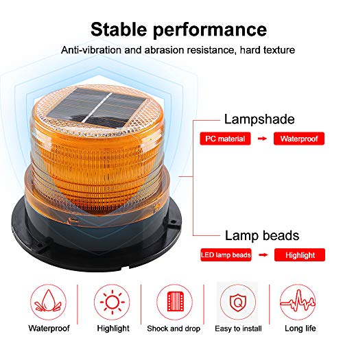 Sidaqi Solar-Energy LED Beacon Strobe Light 12V Amber with Magnetic Base Emergency Warning Flashing Caution Lights for Forklift Construction Vehicles Truck - Image 4