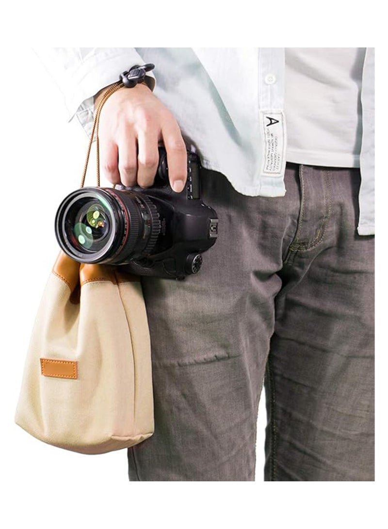 KASTWAVE Camera Bag Soft Drawstring Lens Bag, DSLR Shoulder Bag with Adjustable Strap Camera Gadget Bag, Lens Pouch Handbag, Portable Lightweight for Daily Photography Travel,Vintage Style (M) - Image 2